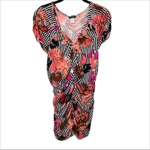 Cocomo Women’s Large Ruched Stripe Floral Top Y2K Tunic Stretch Blouse